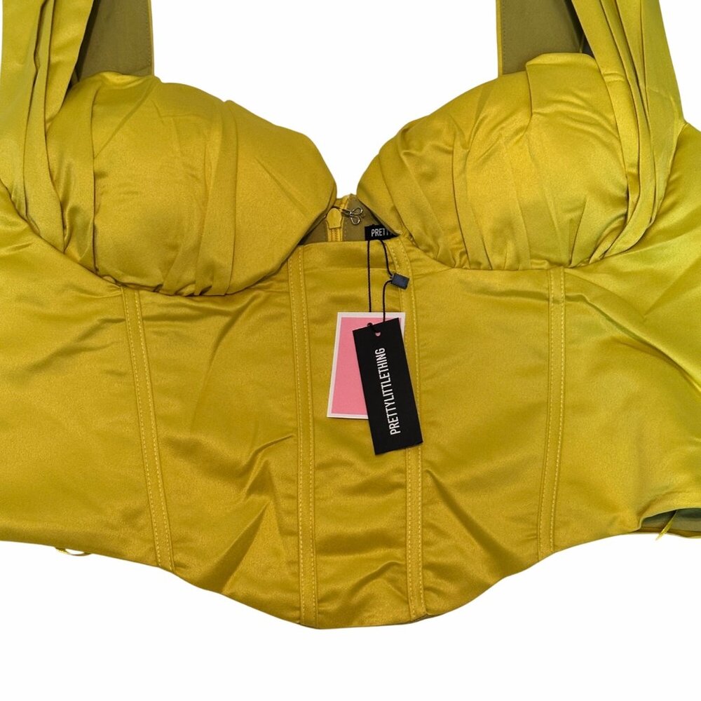 Womens Chartreuse Constructed Satin Ruched Bust Corset US/18 PrettyLittleThing - Picture 5 of 13